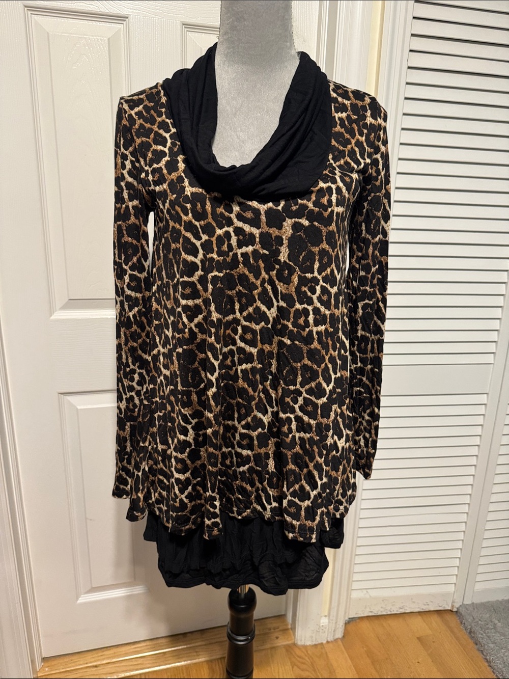 Grace Elements Leopard Cowl Neck Long Sleeve Top
